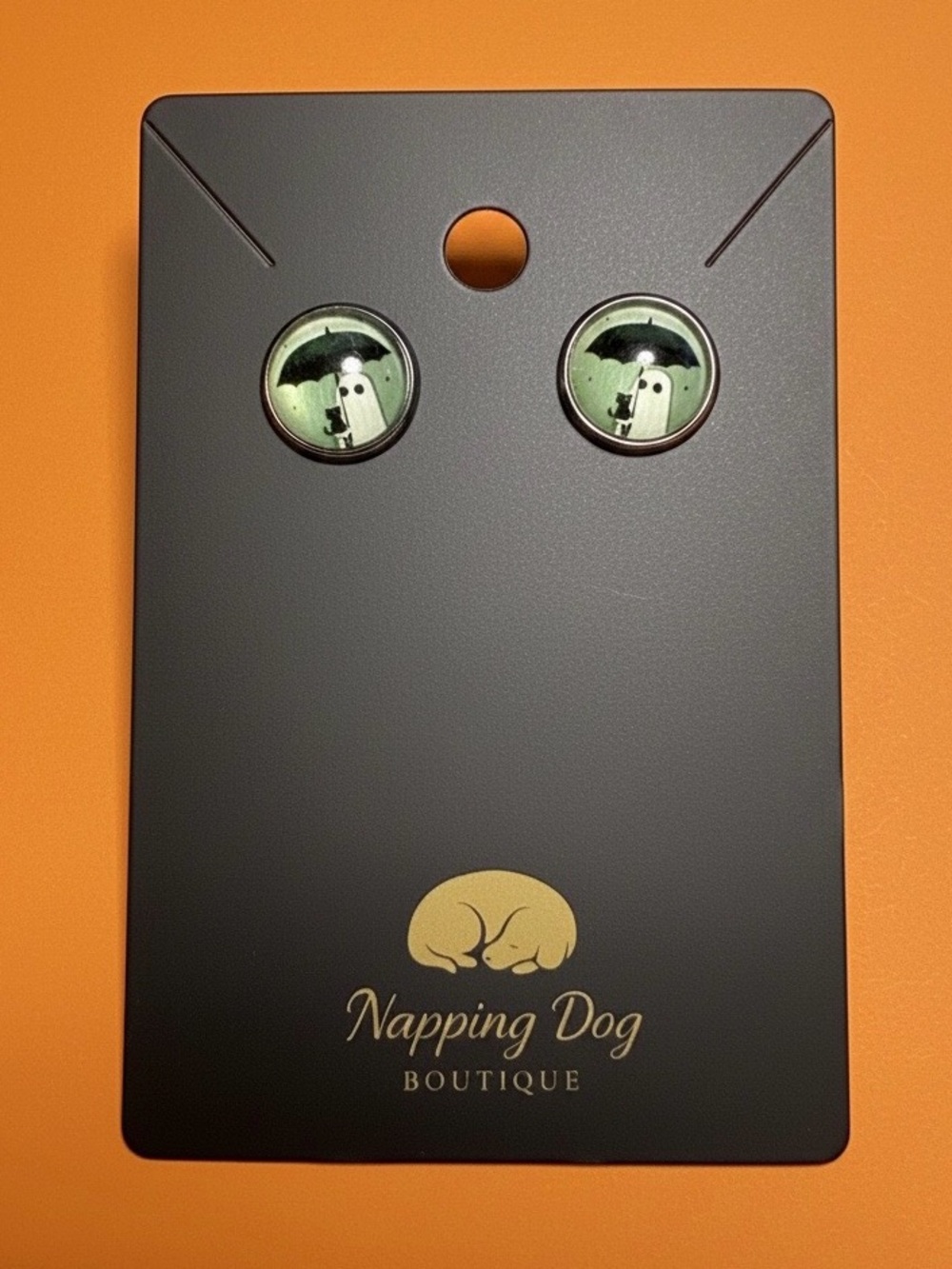 Green Umbrella Ghost Stud Earrings
